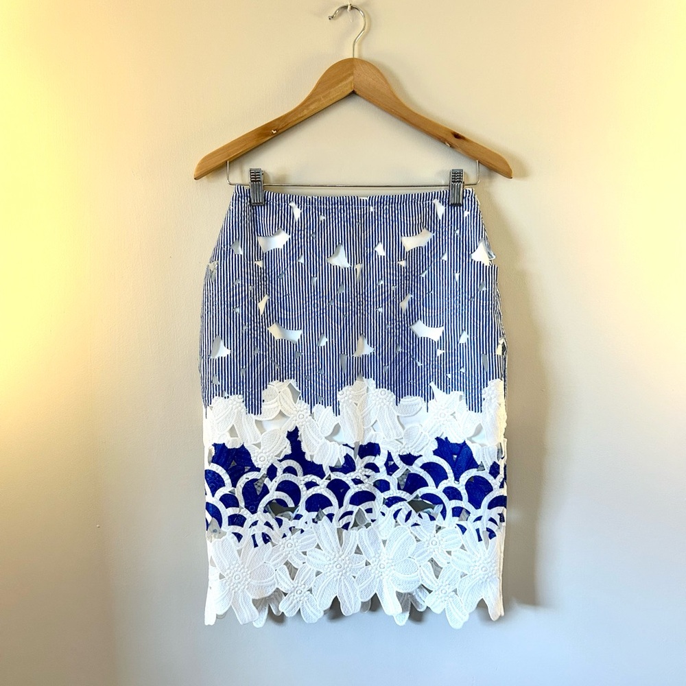 J.O.A. Anthropologie Striped Blue and White Pencil Skirt